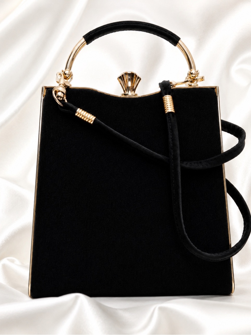 Vintage Black Evening Purse – Late 1980s – Handmade in Canada – Art Deco Inspire